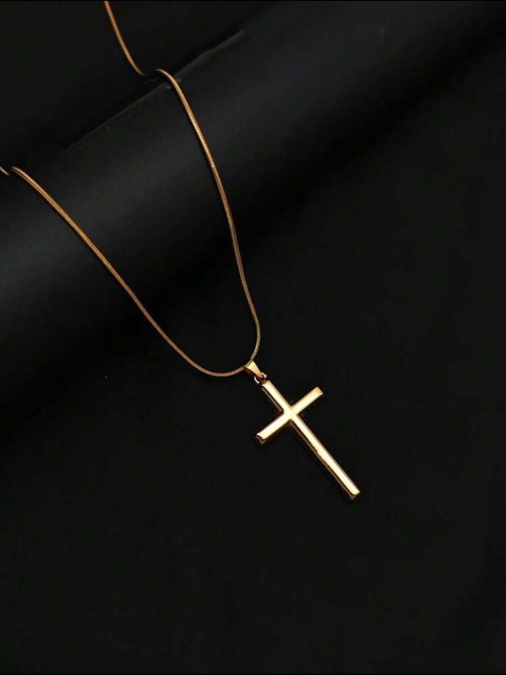 Gold Snake Chain Cross Pendant Necklace